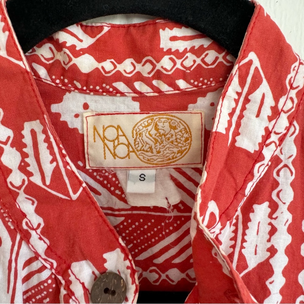 Noa Noa Red Patterned Button Down Blouse Small - image 3